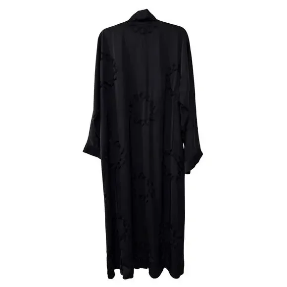 Vintage 70s Abaya Kimono Robe O/S Embroidered Longline Duster Jacket Black - Picture 4 of 11
